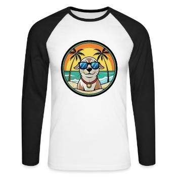 Seskar phoque chien race dessin animé lunettes de soleil plage - T-shirt baseball manches longues Homme - blanc/noir - Devant - Nik (191cm)
