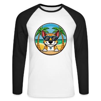 Serbischer dreifarbiger Laufhund Rasse Cartoon Strand - Unisex Baseballshirt langarm - Weiß/Schwarz - Vorne - Nik (191cm)