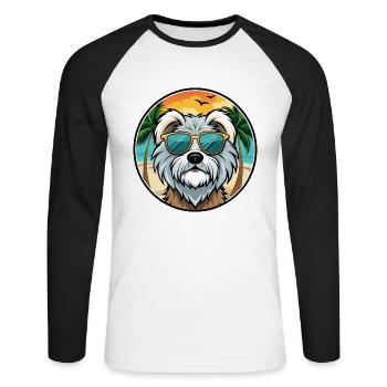 Tibet Terrier Hund Rasse Cartoon Sonnenbrille Strand - Unisex Baseballshirt langarm - Weiß/Schwarz - Vorne - Nik (191cm)