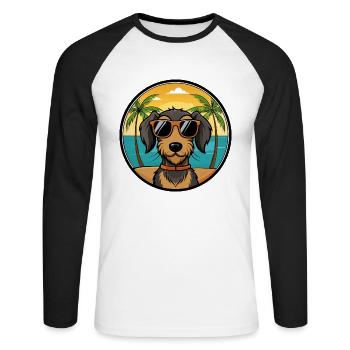 Wirehaired Dachshund Dog Breed Cartoon Sunglasses - Unisex Long Sleeve Baseball T-Shirt - white/black - Front - Nik (191cm)