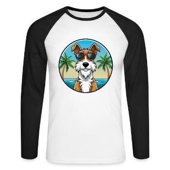 Draht Foxterrier Hunderasse Cartoon Sonnenbrille Strand - Unisex Baseballshirt langarm - Weiß/Schwarz - Vorne - Nik (191cm)