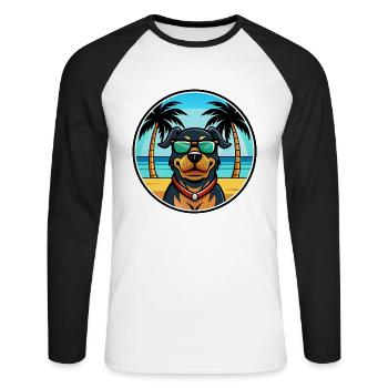 Rottweiler Chien Race Dessin Animé Lunettes De Soleil Plage - T-shirt baseball manches longues Homme - blanc/noir - Devant - Nik (191cm)