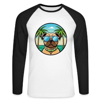 Mops Hund Rasse Cartoon Sonnenbrille Strand - Unisex Baseballshirt langarm - Weiß/Schwarz - Vorne - Nik (191cm)