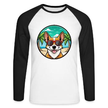Portugiesische Podengo Hunderasse Cartoon Sonnenbrille - Unisex Baseballshirt langarm - Weiß/Schwarz - Vorne - Nik (191cm)