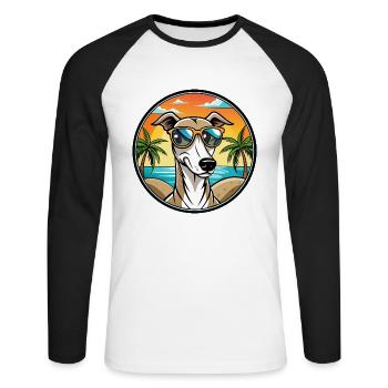 Polnischer Windhund Hund Rasse Cartoon Sonnenbrille Strand - Unisex Baseballshirt langarm - Weiß/Schwarz - Vorne - Nik (191cm)