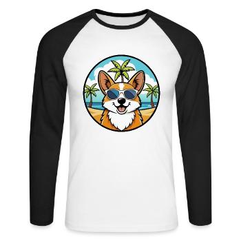 Pembroke Welsh Corgi Hunderasse Cartoon Sonnenbrille - Unisex Baseballshirt langarm - Weiß/Schwarz - Vorne - Nik (191cm)