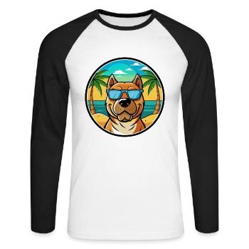 Perro De Presa Canario Hunderasse Cartoon Strand - Unisex Baseballshirt langarm - Weiß/Schwarz - Vorne - Nik (191cm)