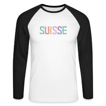 SUISSE. PAYS. GENEVE. HUMOUR. DRAPEAU. GENEVE - T-shirt baseball manches longues Homme - blanc/noir - Devant - Nik (191cm)