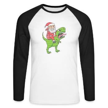 Weihnachten Dinosaurier Ugly Christmas Effekt - Unisex Baseballshirt langarm - Weiß/Schwarz - Vorne - Nik (191cm)