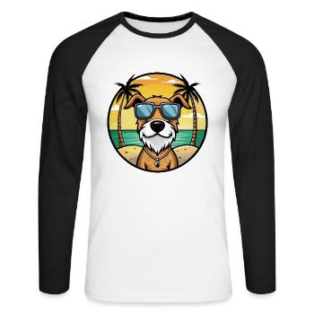 Istrischer Drahthaarhund Hunderasse Cartoon Beach - Unisex Baseballshirt langarm - Weiß/Schwarz - Vorne - Nik (191cm)