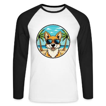 Lunettes de soleil de dessin animé de race de chien chantant de Nouvelle-Guinée - T-shirt baseball manches longues Homme - blanc/noir - Devant - Nik (191cm)