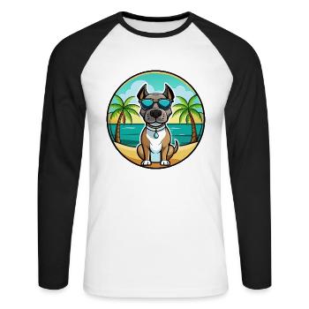 Deutsche Dogge Hunderasse Cartoon Sonnenbrille Strand - Unisex Baseballshirt langarm - Weiß/Schwarz - Vorne - Nik (191cm)