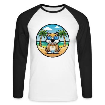 Milieu Asiatique Ovtcharka Chien Race Dessin Animé Plage - T-shirt baseball manches longues Homme - blanc/noir - Devant - Nik (191cm)