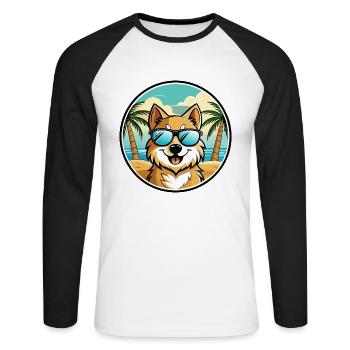Deutscher Spitz Hund Rasse Cartoon Sonnenbrille Strand - Unisex Baseballshirt langarm - Weiß/Schwarz - Vorne - Nik (191cm)