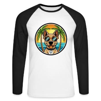 Deutscher Jagdterrier Hunderasse Cartoon Beach - Unisex Baseballshirt langarm - Weiß/Schwarz - Vorne - Nik (191cm)