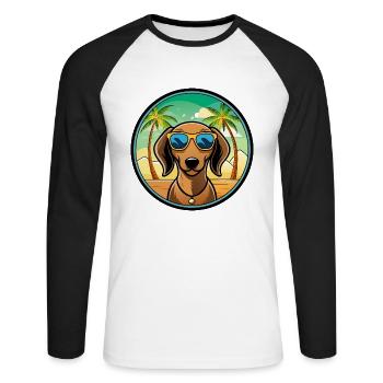Dackel Hunderasse Cartoon Sonnenbrille Strand - Unisex Baseballshirt langarm - Weiß/Schwarz - Vorne - Nik (191cm)