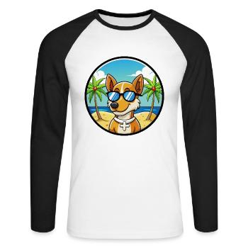 Dänisch Schwedische Bauernhund Rasse Cartoon Sonnenbrille - Unisex Baseballshirt langarm - Weiß/Schwarz - Vorne - Nik (191cm)