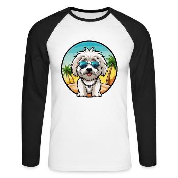 Coton De Tulear Hunderasse Cartoon Sonnenbrille Strand - Unisex Baseballshirt langarm - Weiß/Schwarz - Vorne - Nik (191cm)