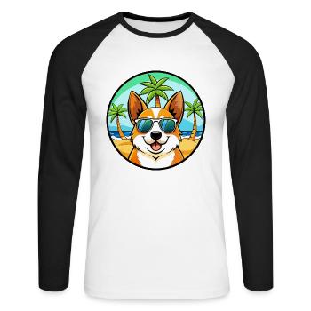Corgi Hund Rasse Cartoon Sonnenbrille Strand - Unisex Baseballshirt langarm - Weiß/Schwarz - Vorne - Nik (191cm)