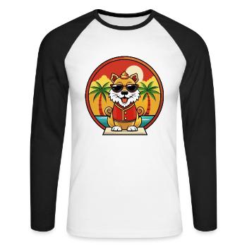 Chinese Imperial Dog Breed Cartoon Sunglass Beach - Unisex Long Sleeve Baseball T-Shirt - white/black - Front - Nik (191cm)