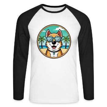 Berger d’Asie centrale Race Cartoon Beach - T-shirt baseball manches longues Homme - blanc/noir - Devant - Nik (191cm)
