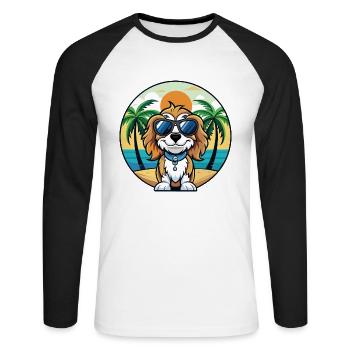 Cavalier Chien Race Dessin Animé Lunettes de Soleil Plage - T-shirt baseball manches longues Homme - blanc/noir - Devant - Nik (191cm)