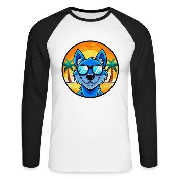 Blaue Spitzenhunderasse Cartoon Sonnenbrille Strand - Unisex Baseballshirt langarm - Weiß/Schwarz - Vorne - Nik (191cm)
