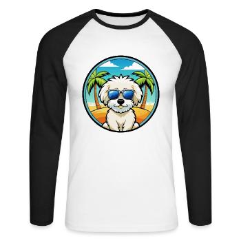 Bichon frisé race de chien dessin animé lunettes de soleil plage - T-shirt baseball manches longues Homme - blanc/noir - Devant - Nik (191cm)