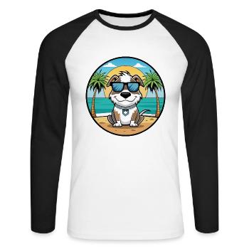 Argentino Chien Race Dessin Animé Lunettes De Soleil Plage - T-shirt baseball manches longues Homme - blanc/noir - Devant - Nik (191cm)