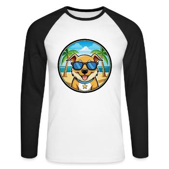 Aidi Hunderasse Cartoon Sonnenbrille Strand - Unisex Baseballshirt langarm - Weiß/Schwarz - Vorne - Nik (191cm)