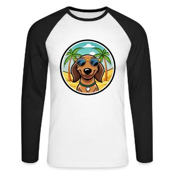 Teckel de Westphalie Race De Chien Dessin Animé Plage - T-shirt baseball manches longues Homme - blanc/noir - Devant - Nik (191cm)