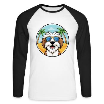 Tibet Terrier Hund Rasse Cartoon Sonnenbrille Strand - Unisex Baseballshirt langarm - Weiß/Schwarz - Vorne - Nik (191cm)