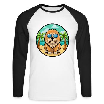 Tibetische Dogge Hunderasse Cartoon Sonnenbrille Strand - Unisex Baseballshirt langarm - Weiß/Schwarz - Vorne - Nik (191cm)