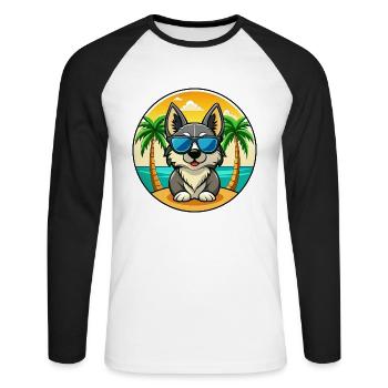 Schwedische Vallhund Hunderasse Cartoon Sonnenbrille Strand - Unisex Baseballshirt langarm - Weiß/Schwarz - Vorne - Nik (191cm)