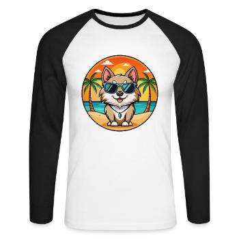 Schwedische Lapphund Hunderasse Cartoon Sonnenbrille Strand - Unisex Baseballshirt langarm - Weiß/Schwarz - Vorne - Nik (191cm)