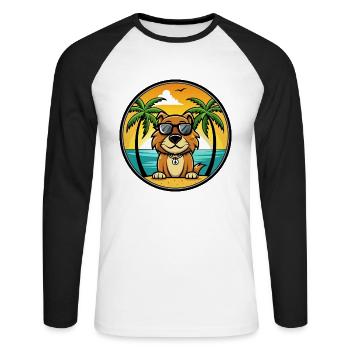 Smaland Hound Chien Race Dessin Animé Lunettes De Soleil Plage - T-shirt baseball manches longues Homme - blanc/noir - Devant - Nik (191cm)