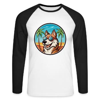 Russischer Jagdhund Rasse Cartoon Sonnenbrille Strand - Unisex Baseballshirt langarm - Weiß/Schwarz - Vorne - Nik (191cm)