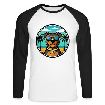 Rottweiler Chien Race Dessin Animé Lunettes De Soleil Plage - T-shirt baseball manches longues Homme - blanc/noir - Devant - Nik (191cm)
