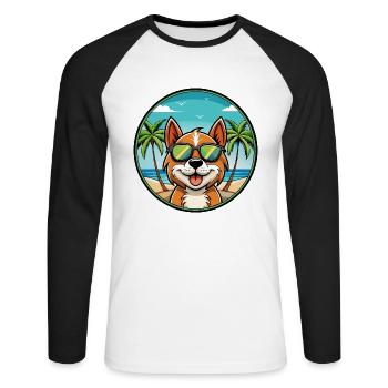 Portugiesisch Podengo Pequeno Hunderasse Cartoon Strand - Unisex Baseballshirt langarm - Weiß/Schwarz - Vorne - Nik (191cm)