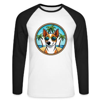 Glatte Foxterrier Hunderasse Cartoon Sonnenbrille - Unisex Baseballshirt langarm - Weiß/Schwarz - Vorne - Nik (191cm)