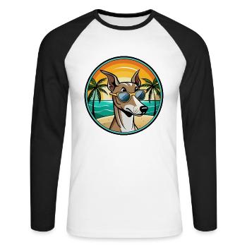 Polnischer Windhund Hund Rasse Cartoon Sonnenbrille Strand - Unisex Baseballshirt langarm - Weiß/Schwarz - Vorne - Nik (191cm)