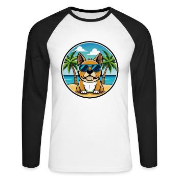 Perro De Presa Mallorquinische Hunderasse Cartoon Beach - Unisex Baseballshirt langarm - Weiß/Schwarz - Vorne - Nik (191cm)