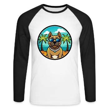 Perro De Presa Canario Hunderasse Cartoon Strand - Unisex Baseballshirt langarm - Weiß/Schwarz - Vorne - Nik (191cm)