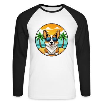 Pembroke Welsh Corgi Hunderasse Cartoon Sonnenbrille - Unisex Baseballshirt langarm - Weiß/Schwarz - Vorne - Nik (191cm)