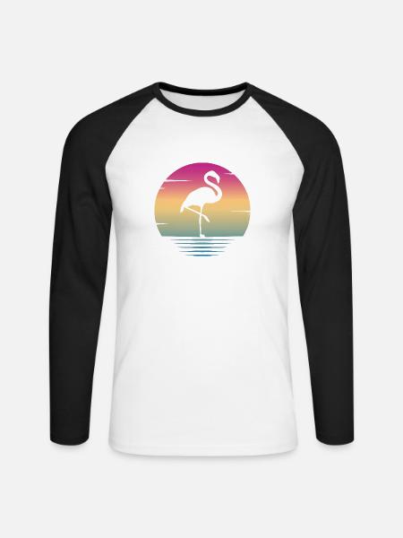 Flamingo - Unisex Baseballshirt langarm - Weiß/Schwarz