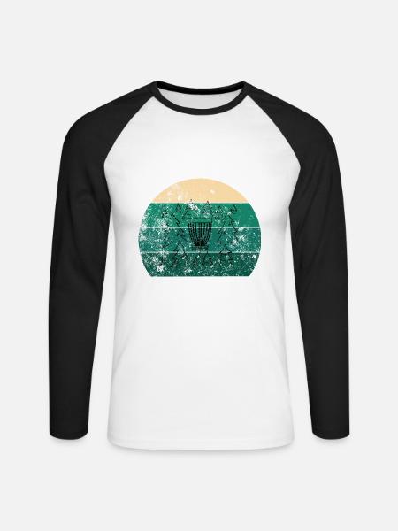 Disc Golf Korb Retro - Unisex Baseballshirt langarm - Weiß/Schwarz