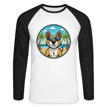 Teddy Roosevelt Terrier Race Chien Dessin Animé Plage - T-shirt baseball manches longues Homme - blanc/noir - Devant - Nik (191cm)