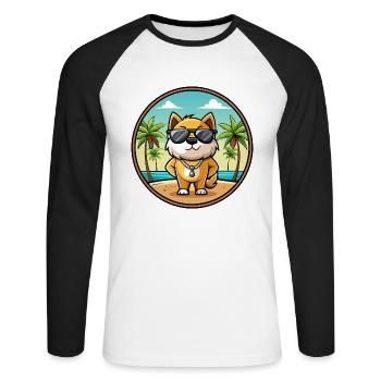 Milieu Asiatique Ovtcharka Chien Race Dessin Animé Plage - T-shirt baseball manches longues Homme - blanc/noir - Devant - Nik (191cm)