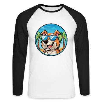 Koolie Hunderasse Cartoon Sonnenbrille Strand - Unisex Baseballshirt langarm - Weiß/Schwarz - Vorne - Nik (191cm)