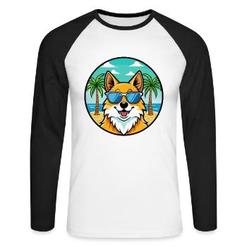 Deutscher Spitz Hund Rasse Cartoon Sonnenbrille Strand - Unisex Baseballshirt langarm - Weiß/Schwarz - Vorne - Nik (191cm)